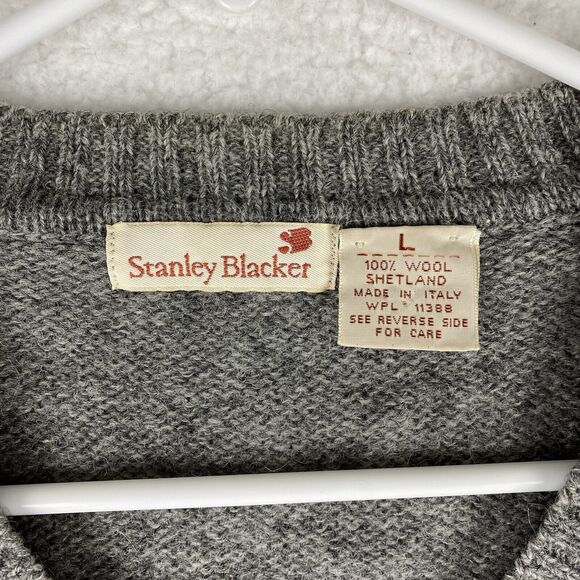 Vintage Stanley Blacker Sweater Vest Mens Size L 100% Shetland Wool Knit Italy - Picture 5 of 12